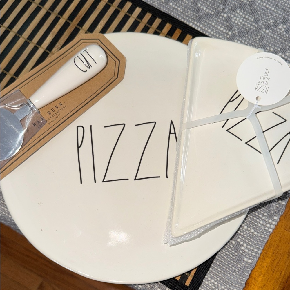Rae Dunn White Pizza Plate and Cutter Set